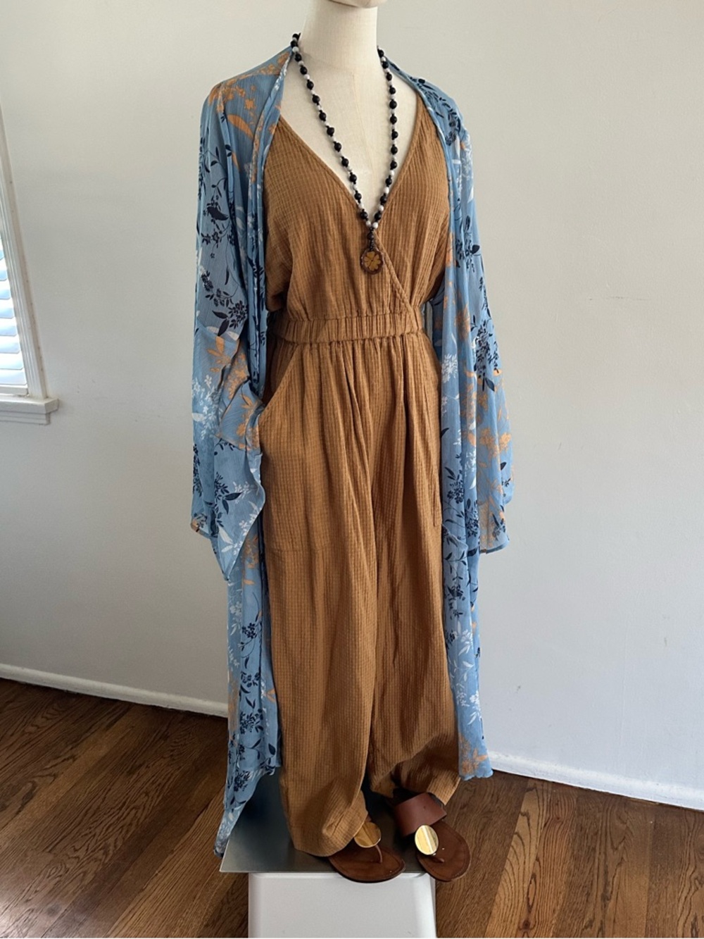 Free People Jumpsuit Caramel Gauze Wrap Wide Leg Boho Festival Resort S